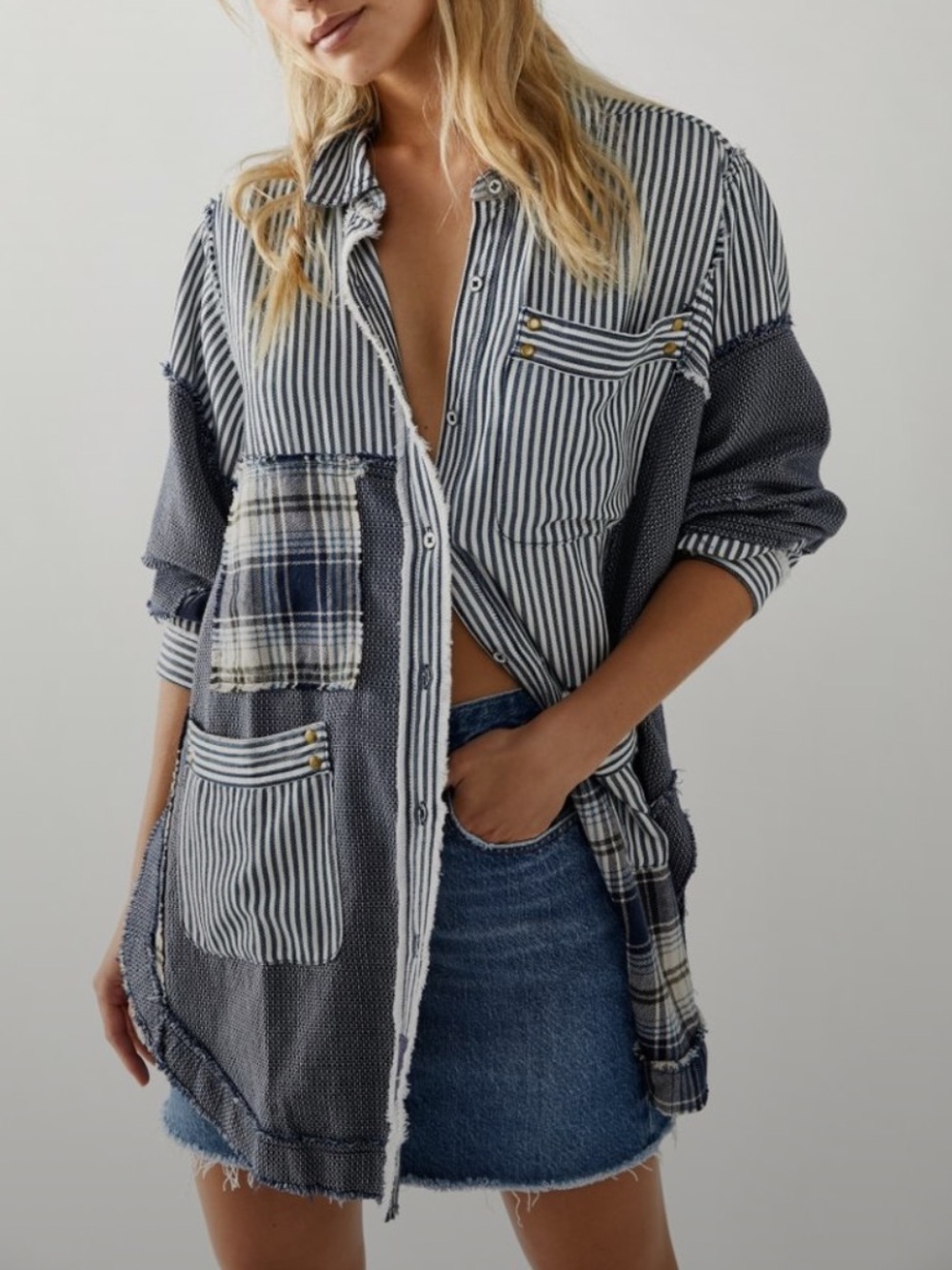 FREE PEOPLE We The Free Railroad Dreams Top / Indigo Combo